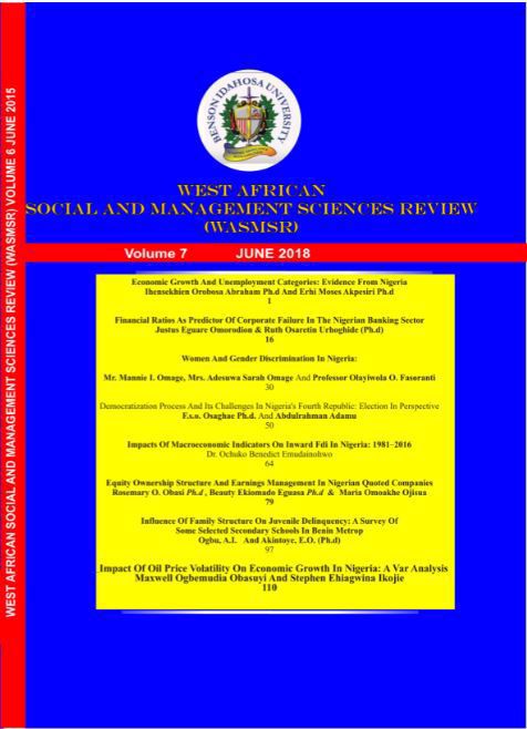 WEST AFRICAN SOCIAL AND MANAGEMENT SCIENCES REVIEW(WASMSR) VOLUME 7 cover