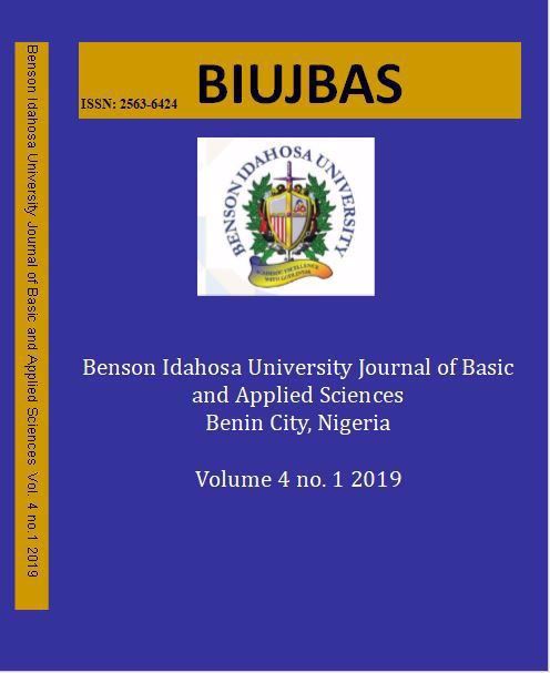 Benson Idahosa University Journal of Basic and Applied Sciences. Vol Four(4) No 1 cover