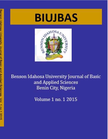 Benson Idahosa University Journal of Basic and Applied Sciences. Vol One(1) No 1 cover